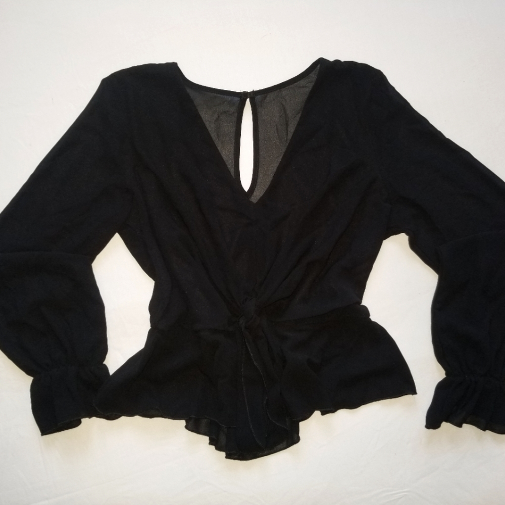 Black Puffy Sleeve Blouse